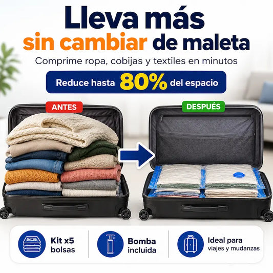 Kit Ahorra Espacio x5 | Bolsas al vacío para ropa, cobijas y viajes
