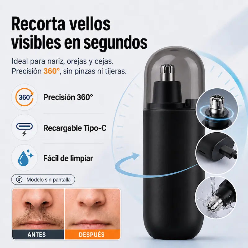 Recortadora 360° para vellos visibles de nariz, orejas y detalles del rostro